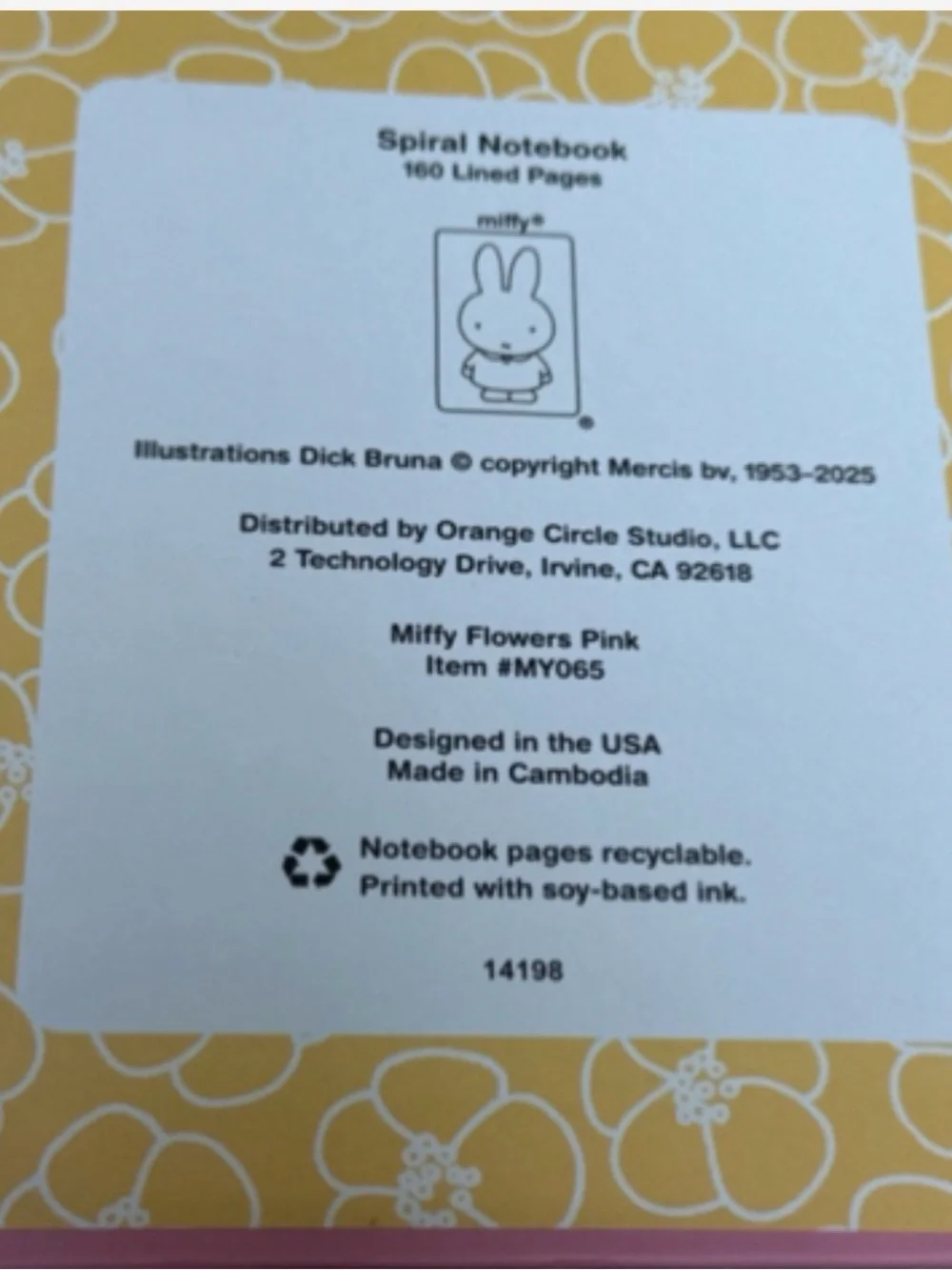 New Miffy Pink Spiral Notebook